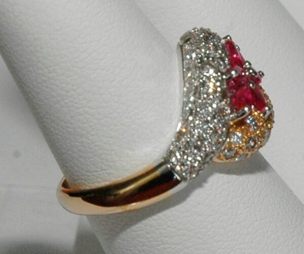 Two-Tone Ruby and Diamond Ring in 18K White and Yellow Gold, Ying and Yang