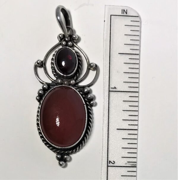 Handcrafted Chalcedony and Almandine Garnet Pendant in Sterling Silver 925