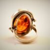 Baltic Sea Amber Ring in Sterling Silver, Deep Golden with Leopard Inclusions