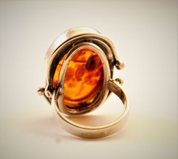 Baltic Sea Amber Ring in Sterling Silver, Deep Golden with Leopard Inclusions