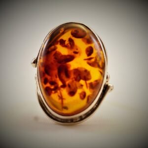 Leopard Spots Oval Amber Silver Ring.