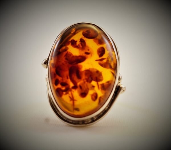 Leopard Spots Oval Amber Silver Ring.