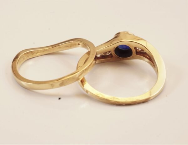 Captivating Blue Sapphire & Diamond Minimalist Bridal Set in 14K Yellow Gold