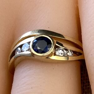 Captivating Blue Sapphire & Diamond Minimalist Bridal Set in 14K Yellow Gold