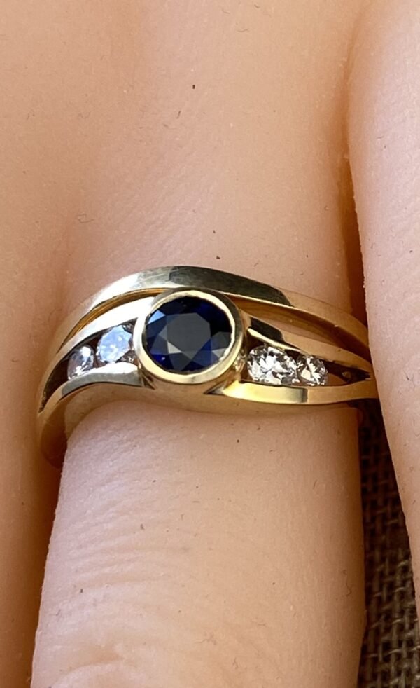 Captivating Blue Sapphire & Diamond Minimalist Bridal Set in 14K Yellow Gold