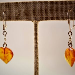 Silver Dangling Amber Heart Earring.
