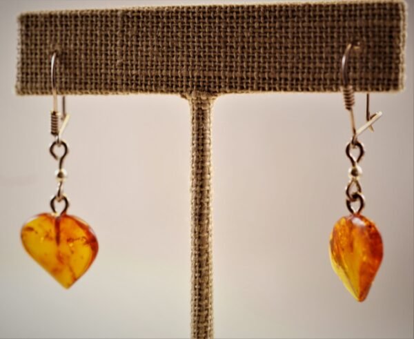 Silver Dangling Amber Heart Earring.