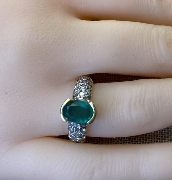 emeral dia bezel ring.2 Sophisticated Natural Colombian Emerald and Diamond 14K Yellow Gold Ring