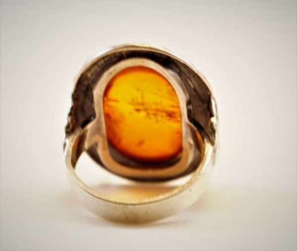 Baltic Amber Silver .925 Ring, Hand- Engraved