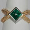18k Yellow Gold Ring and Four Princess-Cut Emeralds & Diamonds in Platinum