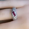 ruby basket Ruby Trio 18K White Gold Ring with Diamond Accent in size 6.5, July Birthstone