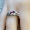 ruby basket.2 Ruby Trio 18K White Gold Ring with Diamond Accent in size 6.5, July Birthstone
