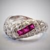 ruby rose basket Ruby Trio 18K White Gold Ring with Diamond Accent in size 6.5, July Birthstone
