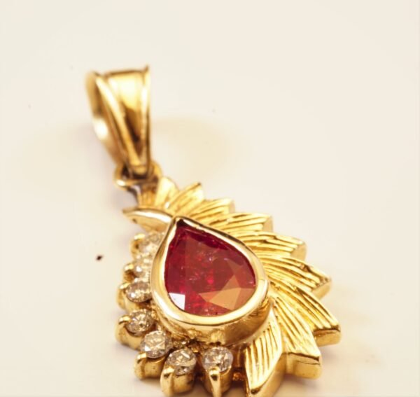 Half Wing Ruby Diamond 14K Gold Pendant. Stunning Half Wing Ruby Diamond Pendant Crafted in 14K Gold