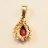 teardrop ruby pendant.h Pear-Shaped Ruby Pendant with Feather Design in 4K Yellow Gold with Diamond
